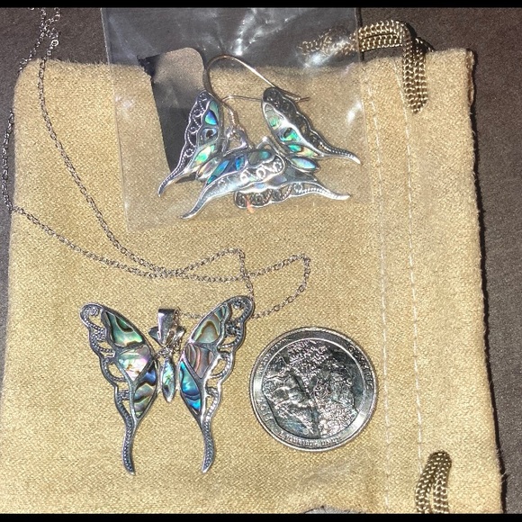 925  Abalone Shell Earrings with chain and pendant. - Picture 1 of 6